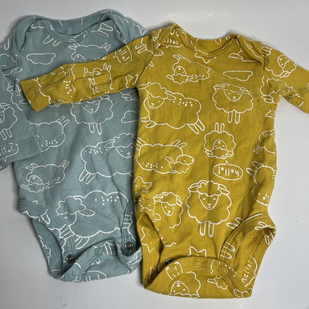 Carters Baby Bodysuit Set 3M Sheep Print Long Sleeve 2 Pack